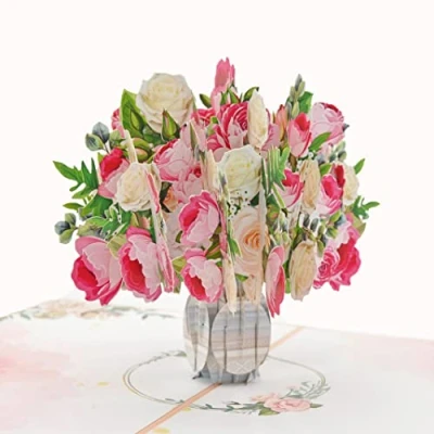 Image of Favour Pop Up® 3D a magnificent bouquet of flowers in vase, for birthdays, anniversaries, also gifts money or vouchers. TF090