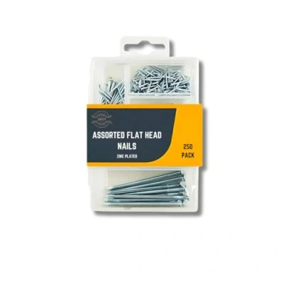 Image of ARCUS 250 Pack Assorted Nails Flat Head For Wood, Hanging Pictures, Mounting Shelves Home Improvement DIY Craft Small, Medium &amp; Long Iron Furniture Repair Woodwork Garden Fix