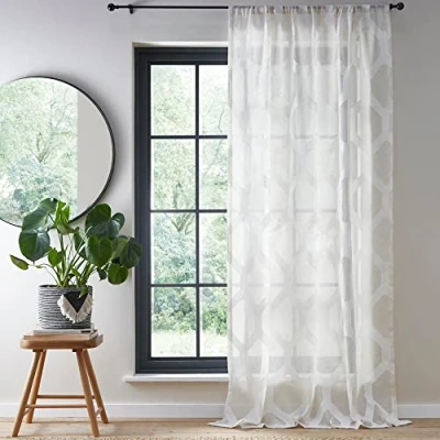 Image of Fusion Single Net Curtain for Windows W55 x L48 (140 122cm) Voile Bedroom/Living Room Modern Geometric Linara Collection