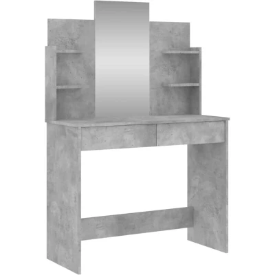 Image of vidaXL Dressing Table Cosmetic Vanity Desk Concrete Grey Finish with Utility Mirror and Ample Storage Ideal for Bedroom