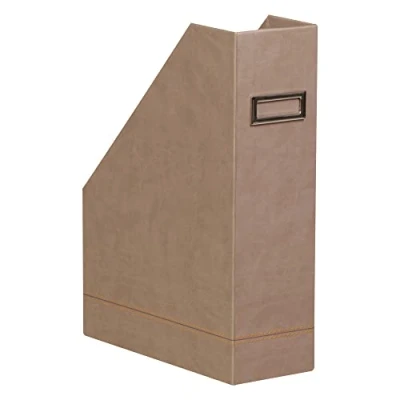 Image of RHODIA 318834C Taupe Magazine Rack 10x25x31 cm Orange Saddle Stitching Faux Leather Exterior Rhodiarama Home Office Collection Organization &amp; Designer Storage