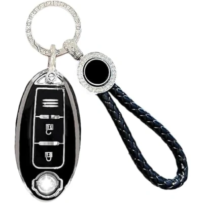 Image of Cysocool 3 Button Car Key Cover for Nissan with Keychain Lanyard, Soft Silicone Remote Shell Protector Case Fit 350Z Qashqai Murano X Trail Kicks Tiida Micra Pathfinder Note Juke (Nisn 3)