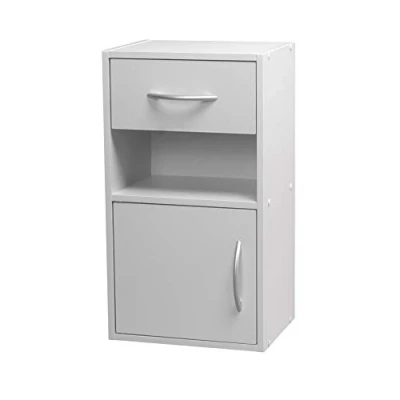 Image of URBNLIVING 1 Door Drawer Wooden Bedroom Bedside Cabinet Shelf Nightstand Side Table Unit (White)