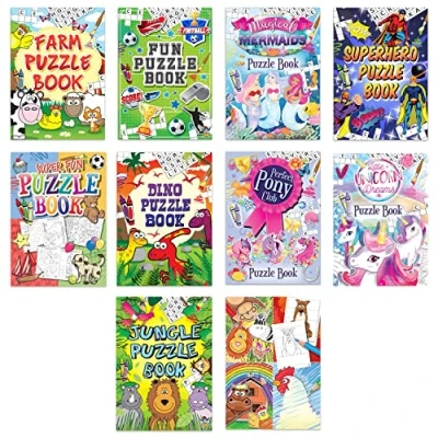 Image of Karrma Ltd. 10pc Boys Girls Party Bag Fillers Wax Crayons Colouring Puzzle Activity Books Perfect For Kids Supplies Any Occasion (Puzzle Book)