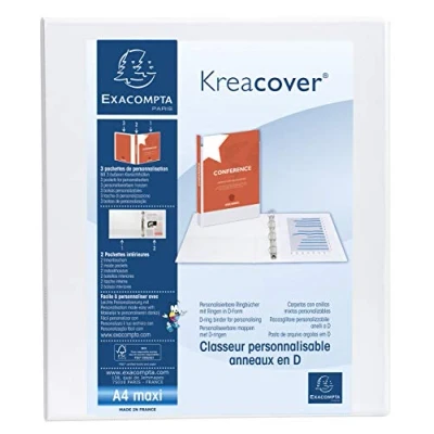 Image of Exacompta ref. 51841E Box of 10 customizable rigid opaque binders with 3 pockets 4 D rings 20 mm External dimensions: 32 x 27.3 cm Format to file A4 Maxi Colour: white