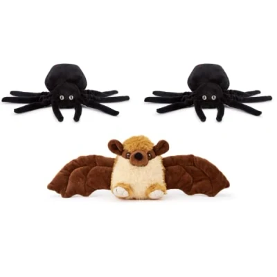 Image of Zappi Co x3 Triple Pack of Childrens Playful Soft Cuddly Plush Toy realistic life like(12 15CM/5 6 Inches) (2 x Spiders + 1 Bat) Halloween Spooky Set for Trick and treat