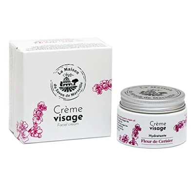 Image of Maison du Savon de Marseille Cherry Blossom Face Cream for Dry Skin Anti Aging Moisturiser with Organic Argan Oil 50ml Pot