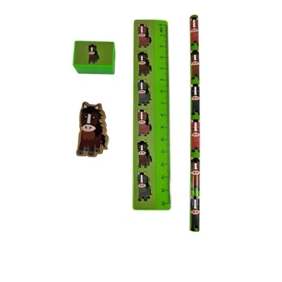 Image of Horse Pony Stationery Set Pencil Ruler Eraser Sharpener