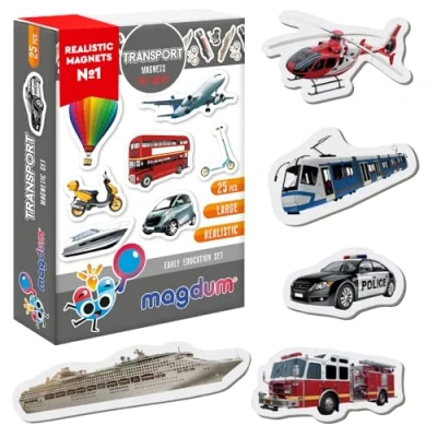 Image of Fridge Magnets For Toddlers Magdum 25 TRANSPORT Kids Magnetic Shapes Magnet Toy