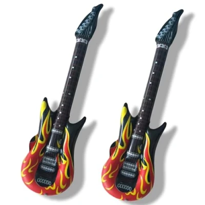 Image of 2 Pcs Inflatable Guitar,Blow Up Guitar,Inflatable Guitar Kids,Toy Guitar,Rock Flame Design Rock Star Fancy Dress For 80s 90s Themed Carnival Parties Accessories