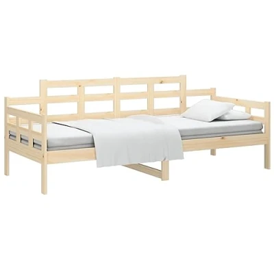 Image of vidaXL Solid Pine Wood Day Bed 203.5 cm Modern Rustic Guest Bed/Sofa, Untreated Wooden Frame, Fits 90x200 Mattress Living/Bedroom Furniture