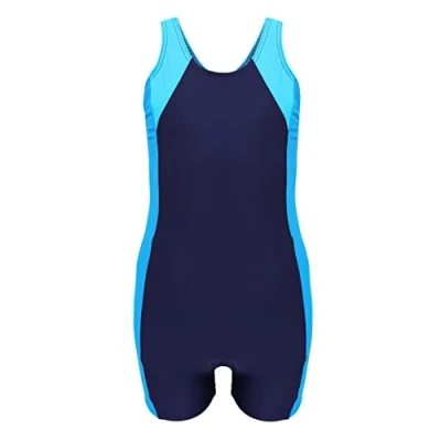 Image of Aquarti Girls&#039; One Piece Shorty Swimsuit Child, Dark Blue/Turquois/Ligth Blue, 170