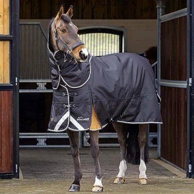 Image of Shires Highlander Plus 200 Turnout Rug &amp; Neck Set Black 7ft0
