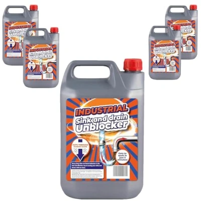 Image of Strong Heavy Duty Industrial Sink &amp; Drain Unblocker Cuts Through Standing Water Fast Effect 5 Litre Cleaner (1 x Litre)