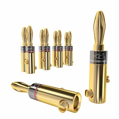 Image of KabelDirekt Banana Plugs 5 pairs (for speaker wire up to 6mm², allow flexible connection speakers, amplifiers, A/V receivers, power amplifiers &amp; stereo systems, fixing screws, gold plated)