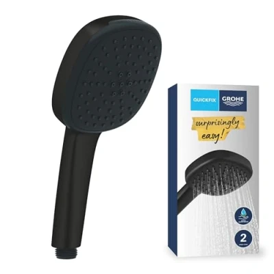 Image of GROHE Vitalio Comfort 110 QuickFix Hand Shower (Square 11 cm Head, 2 Sprays: Rain and Jet, Anti Limescale System, Water Saving, Silicone Ring, Universal Mounting System), Matt Black, 263972431