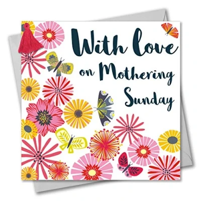 Image of Claire Giles Tassel Embellished Mother&#039;s Day Greeting Card, Tumbling Flowers, with Love on Mothering Sunday