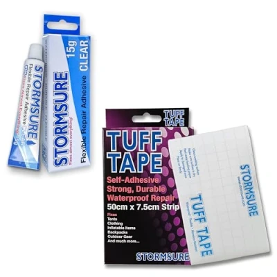 Image of Stormsure Flexible Repair Adhesive + TUFF Tape Extra Strong 15g Clear 0.5m x 7.5cm Strong, Durable, Flexible: Ideal for Many Repairs