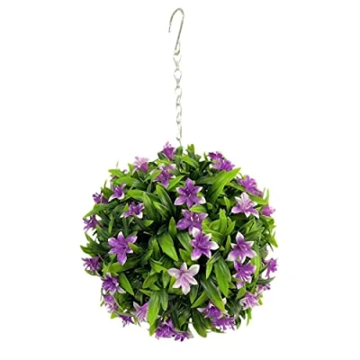 Image of Best Artificial 23cm Lily Topiary Hanging Flower Ball **UV Fade Protected** (Purple)