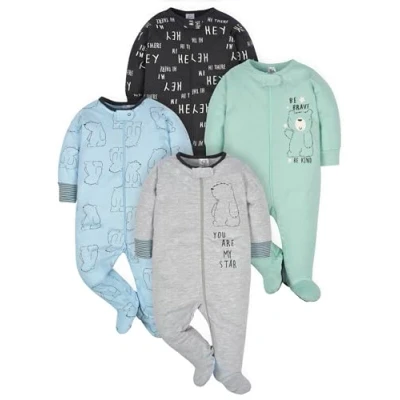 Image of Gerber Baby Boys 4 Pack Sleep &#039;N Play Footie, Bear, 3 6 Months