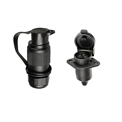 Image of BEIJISTAR 3 Pin Trailer Plug &amp; Socket, Tractor Plug, 12V Waterproof Socket Connector, for Truck RV Cars Boat Caravan (2 Mount Points)