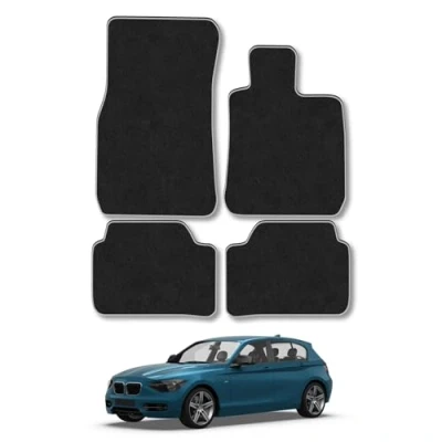 Image of Car Mats Compatible with BMW 1 Series (2011 2019) [F20/F21] Tailored Fit Grey Carpet Floor Set Accessory Custom 4 Pieces Anti Slip Backing &amp; Binding Trim Edge