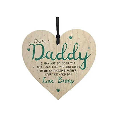 Image of RED OCEAN Father&#039;s Day From Bump Gifts Wood Heart Dad To Be Daddy Card Baby Son Daughter Present
