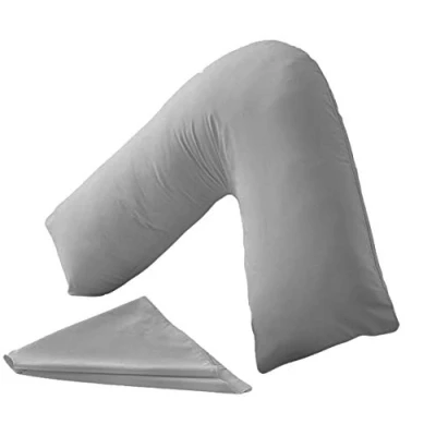 Image of Homefurnishing Grey Polycotton Back And Neck Support V Shaped Orthopedic/Nursing Pillow Case