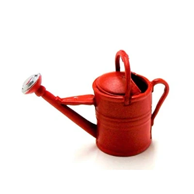 Image of Melody Jane Dolls House Red Watering Can Miniature Garden Accessory Metal