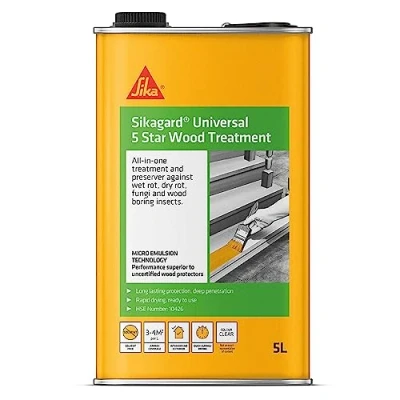 Image of Sika Sikagard Universal 5 Star Wood Treatment All In One For Wet Rot, Dry Fungi and Boring Insects Clear Litre