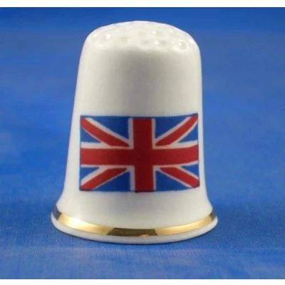 Image of Porcelain China Collectable Thimble Flag of Great Britain Free Dome Box
