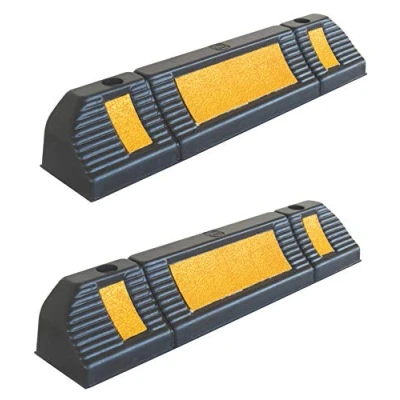 Image of SNS SAFETY LTD RWS 225x2 Rubber Parking Wheel Stop for Commercial and Domestic Car Parks Private Garages, Black Yellow, 60x12x10 cm (Pack of 2)
