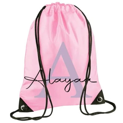 Image of JJLC Personalised PE School Bag Drawstring Sports Initial &amp; Name (Pink)