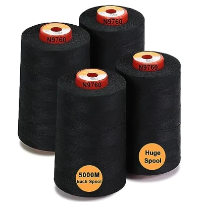 Image of New brothread 28 Options 4 Large Cones of 5000M Each All Purpose Polyester Sewing Thread 40S/2 (Tex27) for Sewing, Quilting, Piecing, Serger and Overlock Black
