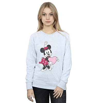 Image of Disney Women&#039;s Minnie Mouse Love Heart Sweatshirt Sport Grey Large