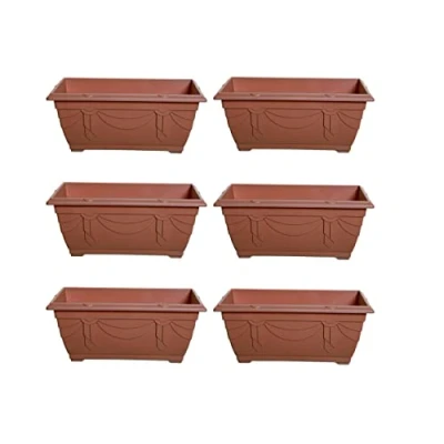 Image of Set Of 6 Venetian Window Box Trough Planter Small 40cm Plastic Flower Plant Pot Terracotta Colour