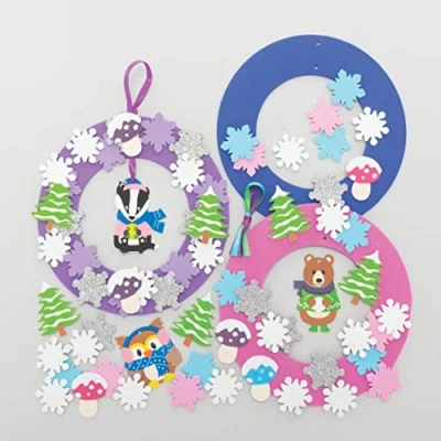 Image of Baker Ross FC291 Winter Woodland Wreath Kits Pack of 3, Ring to Decorate and Display, Make Your Own Decorations, Ideal Kids Arts Crafts Project