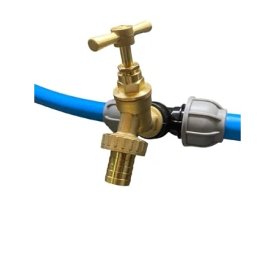 Image of Mdpe Water Supply Pipe tee with Solid Brass bib tap Outlet,fits 20mm,25mm and 32mm Pipe,Barb of Quick Hose Connector Options (32mm tee+tap+Barb)