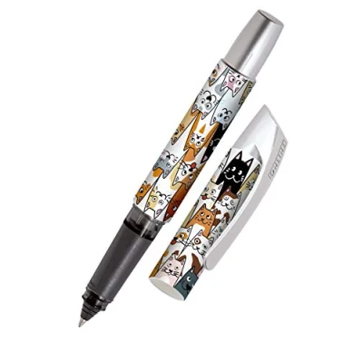 Image of Online Ergonomic rollerball for school/college Campus Fluffy Cats left and right handed, soft grip part, standard ink cartridges, refillable, ideal beginners/pupils/students