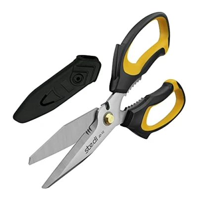 Image of stedi 9 inch Professional Scissor Heavy Duty, Cardboard and Carpet Shears, Extremely Comfortable Soft Grip Stainless Steel Precision Blades Easy Cutting Thick Paper, Leather, Sewing Fabric