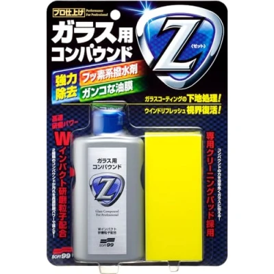 Image of SOFT99 Glass Compound Z 100 ml Abrasive Cleaner for Car Hydrophobic Coating Preparation Remove Oily Stains &amp; Remains of Other Coatings Applicator Sponge Included