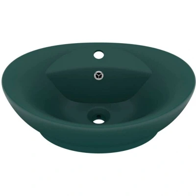 Image of vidaXL Luxury Basin Overflow Oval Matt Dark Green 58.5x39 cm Ceramic