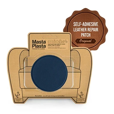 Image of MastaPlasta Self Adhesive Premium Leather Repair Patch Navy Circle 8cm x (3in 3in). First Aid for Sofas, Car Seats, Handbags, Jackets