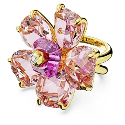 Image of Swarovski Florere cocktail ring, Flower, Pink, Gold tone plated, 55