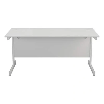 Image of Office Hippo Heavy Duty Rectangular Cantilever Desk, Home Table + Integrated Cable Ports, PC Desk For or Home, 5 Yr Wty White Frame/White Top, 80cm x