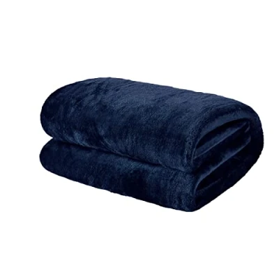 Image of Brentfords Super Ultra Soft Flannel Fleece Blanket Throw Over Large Fluffy Warm, Navy Blue 120 x 150cm