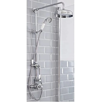 Image of Milano Elizabeth Traditional Rigid Riser Exposed Thermostatic Mixer Valve Hand Shower Head Chrome