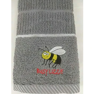 Image of Sue Rossi Ltd 100% Turkish Cotton Tea Towels Embroidered Animal Cooks Cloth 3 Pack Kitchen Towel Set (Dark Grey Bee)