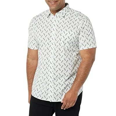 Image of Amazon Essentials Men&#039;s Slim Fit Short Sleeve Poplin Shirt, Light Blue Bird Print, XL