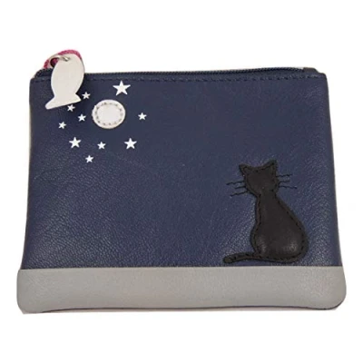 Image of Premium Leather Black Cat Coin Purse by Mala with Gift dustbag 4207/35 Midnight Collection (Navy Blue)
